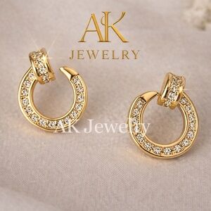 💎LUXURY NAIL EARRINGS GOLD Zircon Diamond Pave Elegant Classy